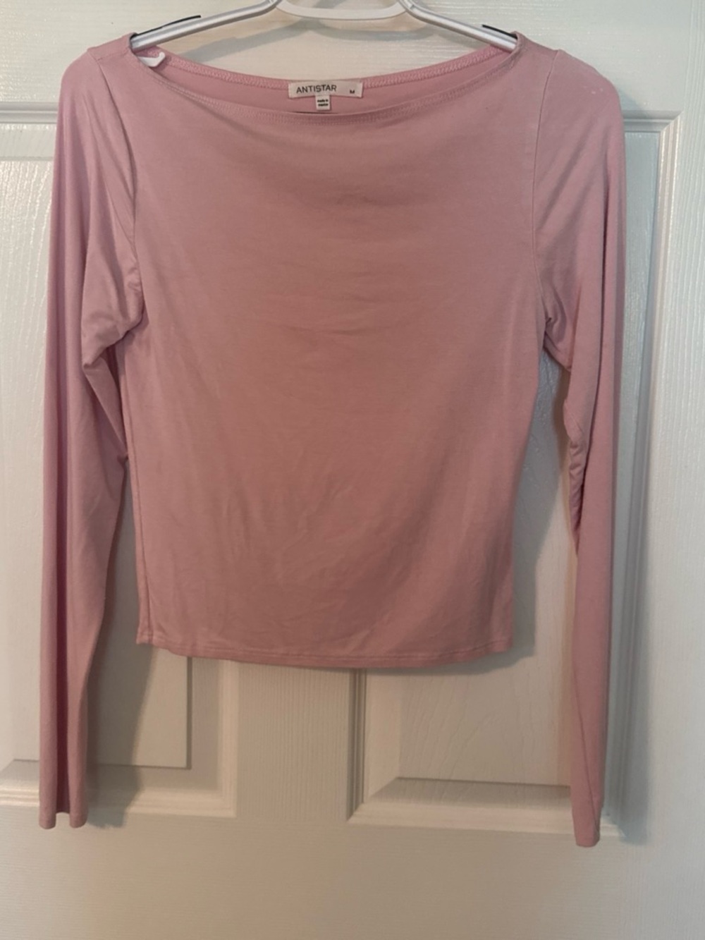 Antistar Classic Long Sleeve Crewneck Top in Light Pink